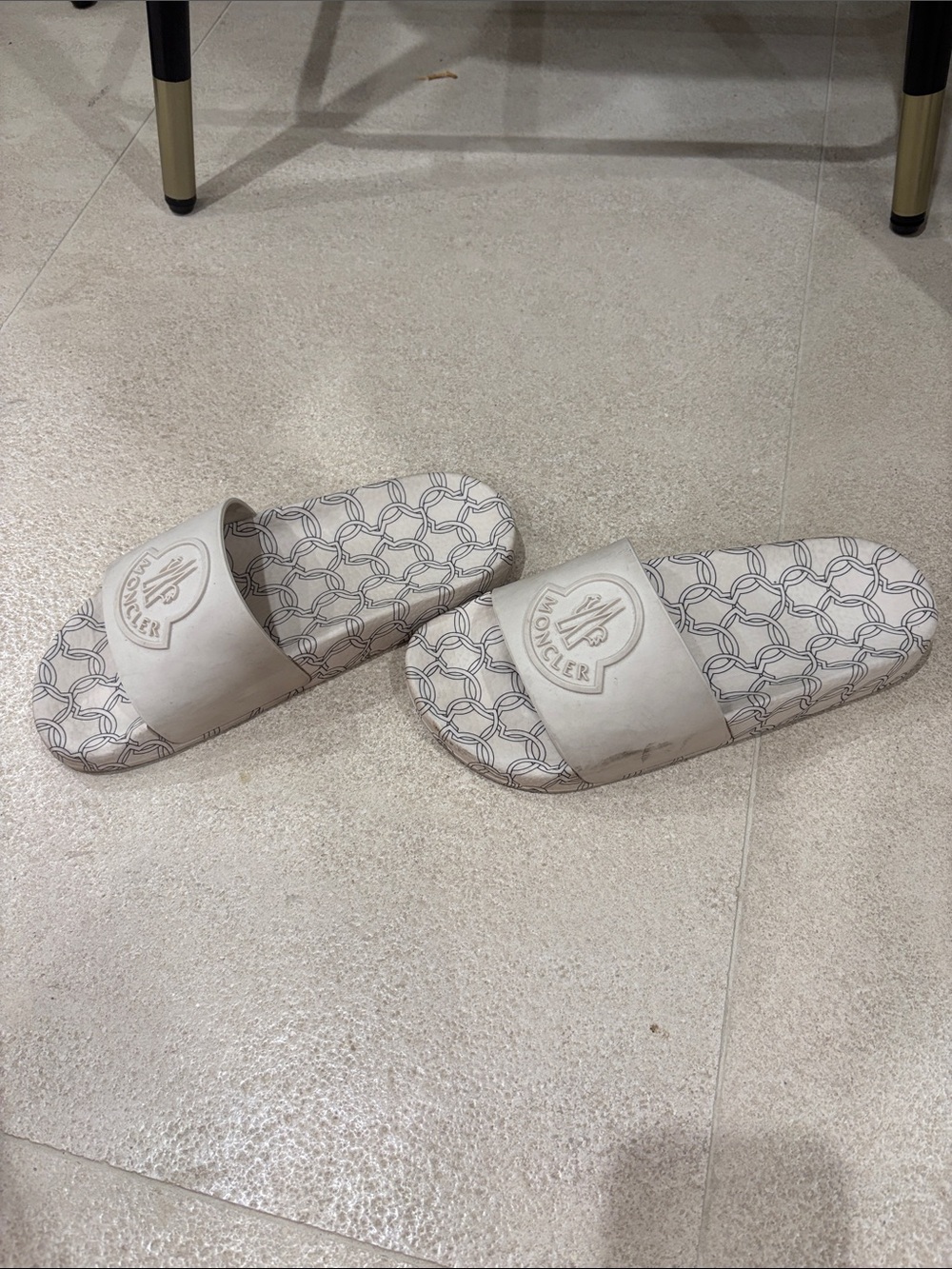Moncler Light Gray Embossed Logo Slide Sandals - Picture 3 of 5